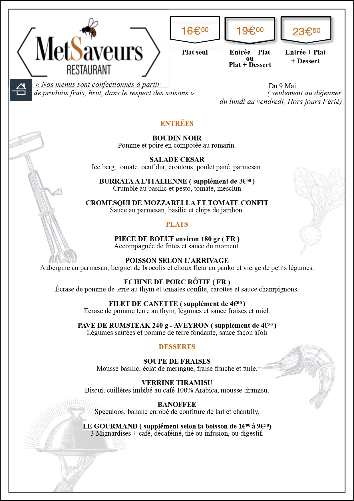 menu dejeuner restaurant metsaveurs