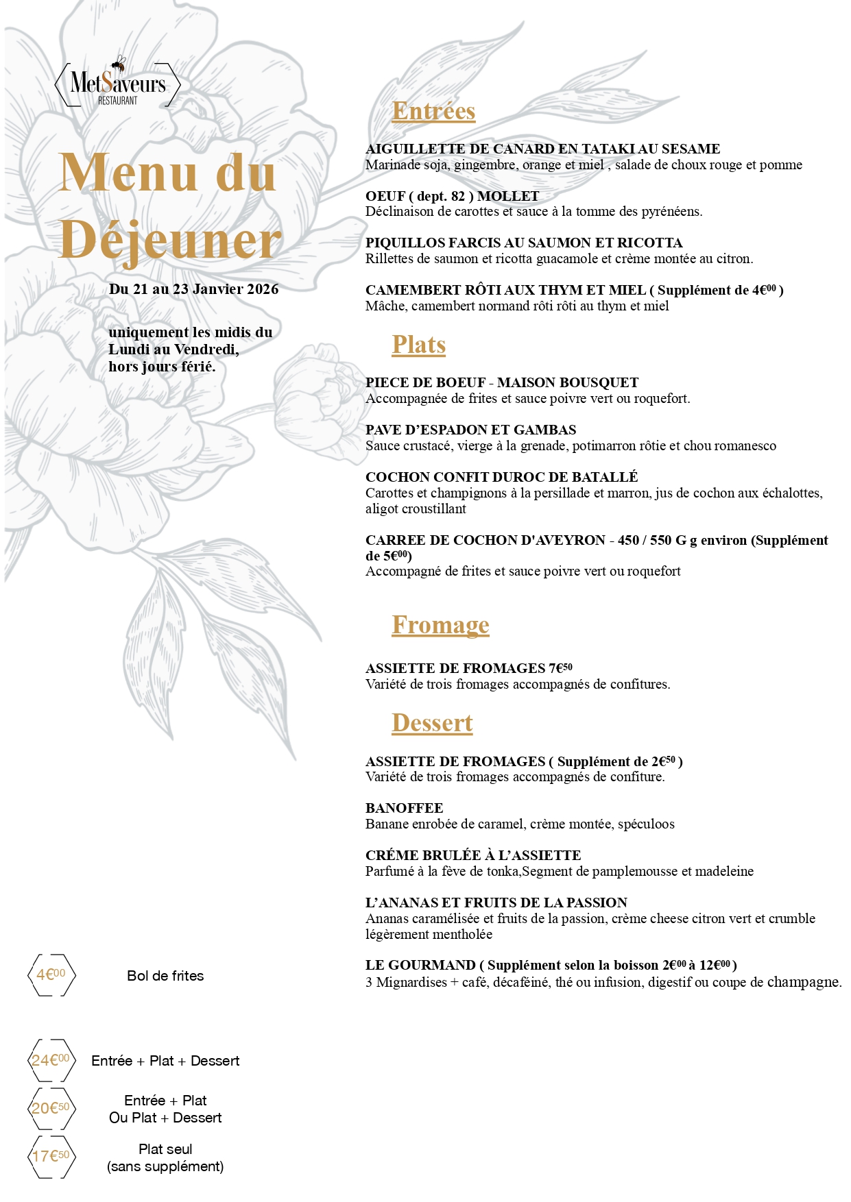 menu dejeuner restaurant metsaveurs