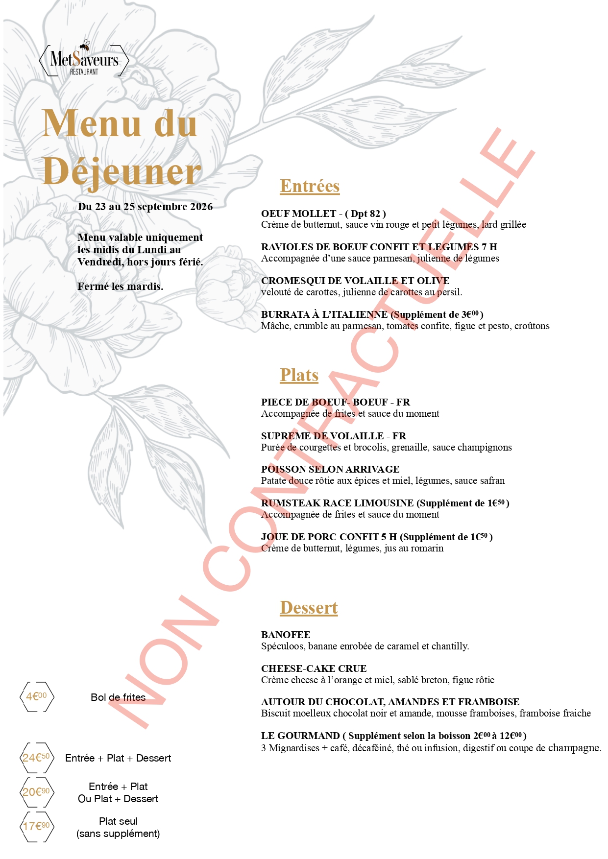 menu dejeuner restaurant metsaveurs