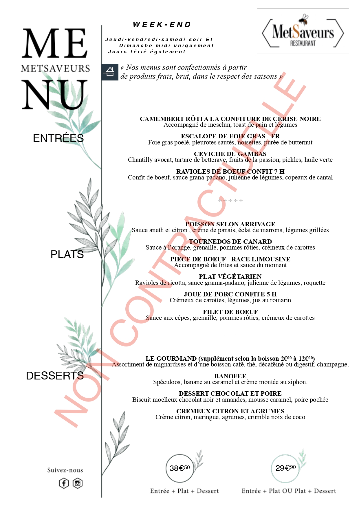 menu dejeuner restaurant metsaveurs